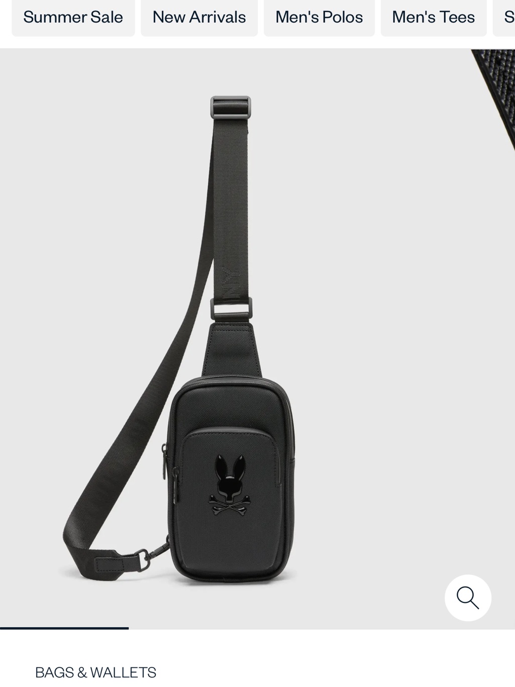 Psycho Bunny Black Gloss Skull-And-Bunny Sling Belt Bag